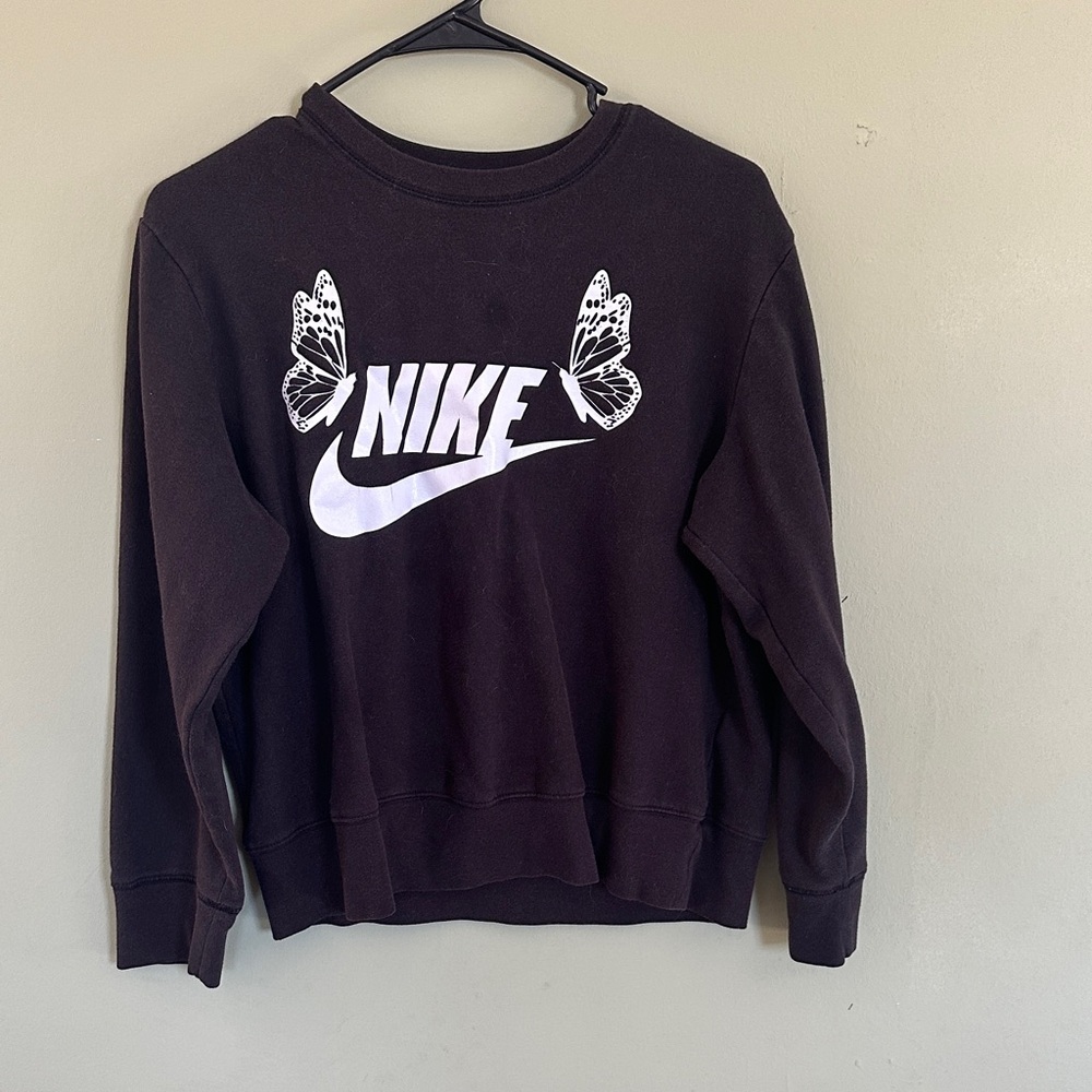 Nike Women's Black Crew Neck Sweater with Butterfly Design